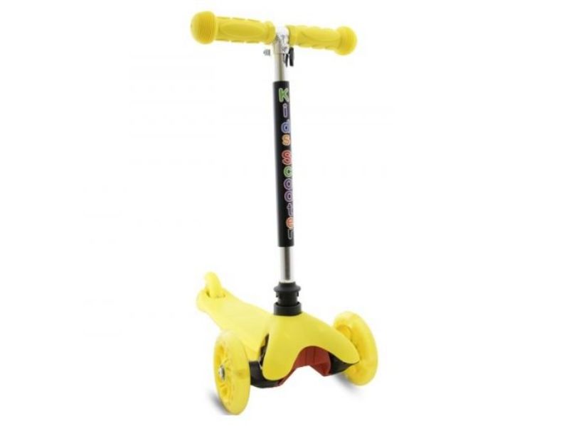 Тротинет со подесување во жолта боја, со 2 тркала напред